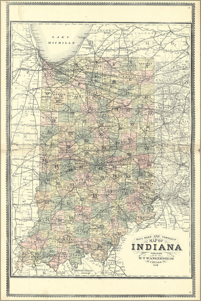 Poster, Many Sizes Available; Railroad And Township Map Of Indiana 1889