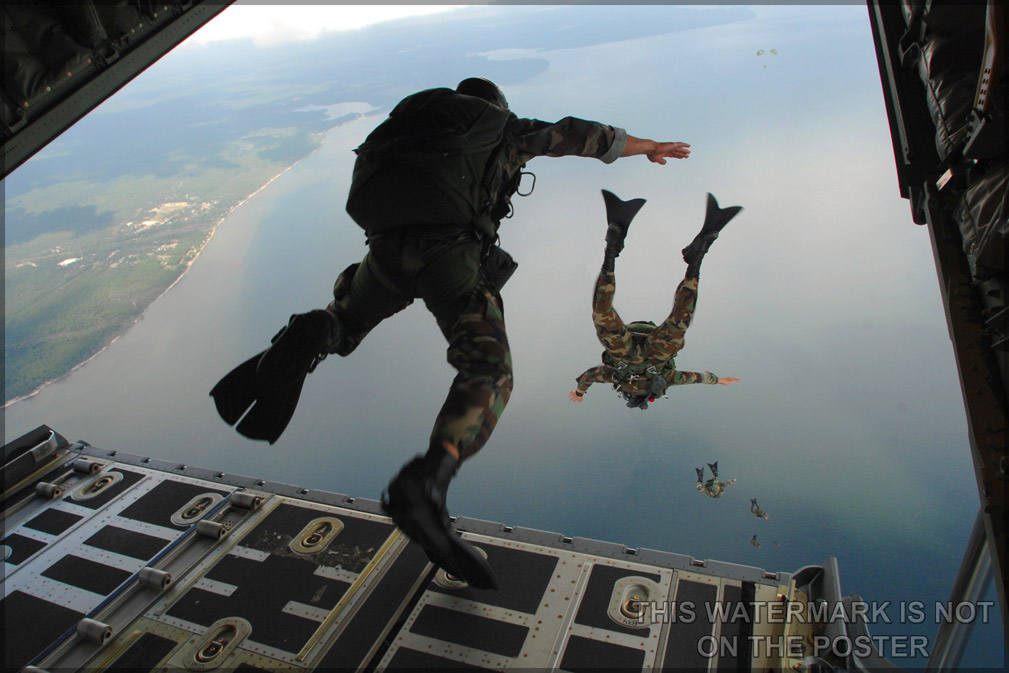 Poster, Many Sizes Available; U.S. Air Force Paratroopers Airmen From The En720Th Special Tactics Group Out Of Hurlburt Field, Fla., Jump Ou