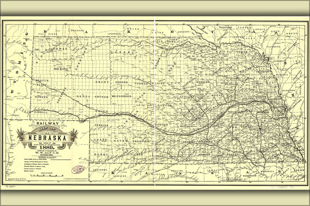 Poster, Many Sizes Available; Railroad Map Of Nebraska 1889