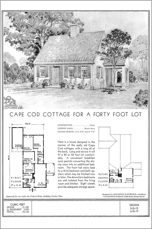 Poster, Many Sizes Available; Architectural Floor Plans For A Cape Cod Cottage, Circa 1940