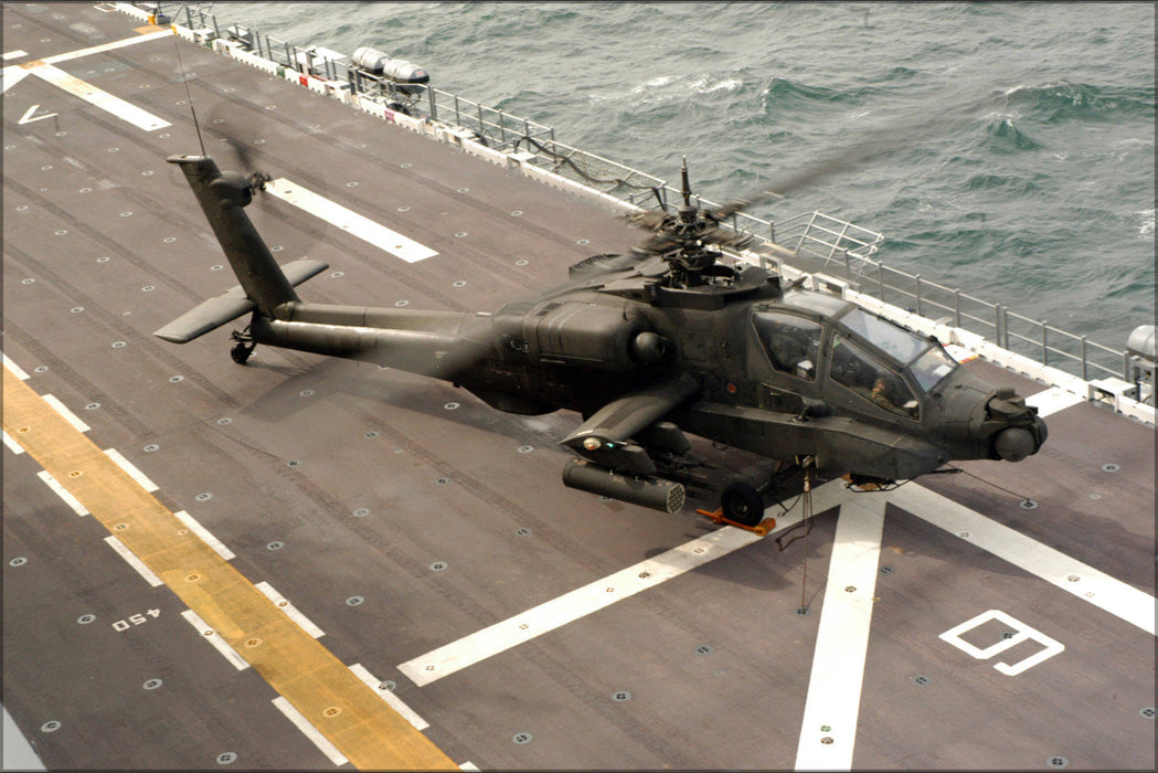 Poster, Many Sizes Available; Army Ah-64 Apache Helicopter Uss Nassau (Lha 4)