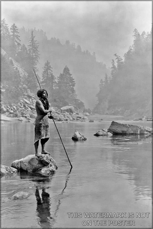 Poster, Many Sizes Available; Hupa Indian Fishing Smoky Day At The Sugar Bowl--Hupa, C. 1923. Hupa Man With Spear