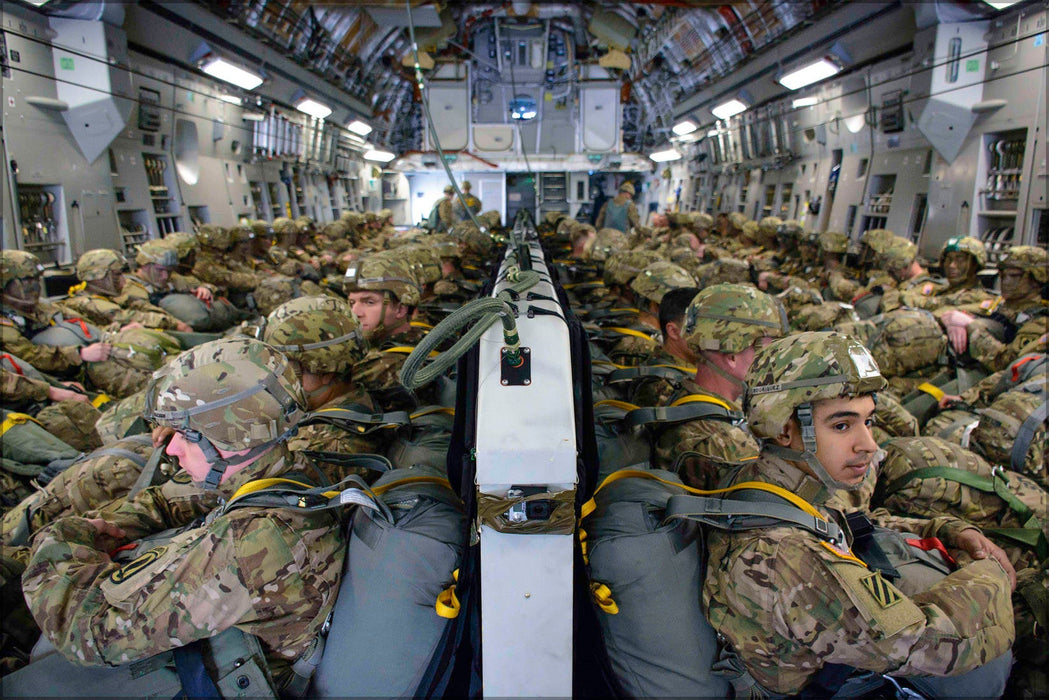 Poster, Many Sizes Available; U.S. Army Airborne Paratroopers Aboard C-17 Globemaster