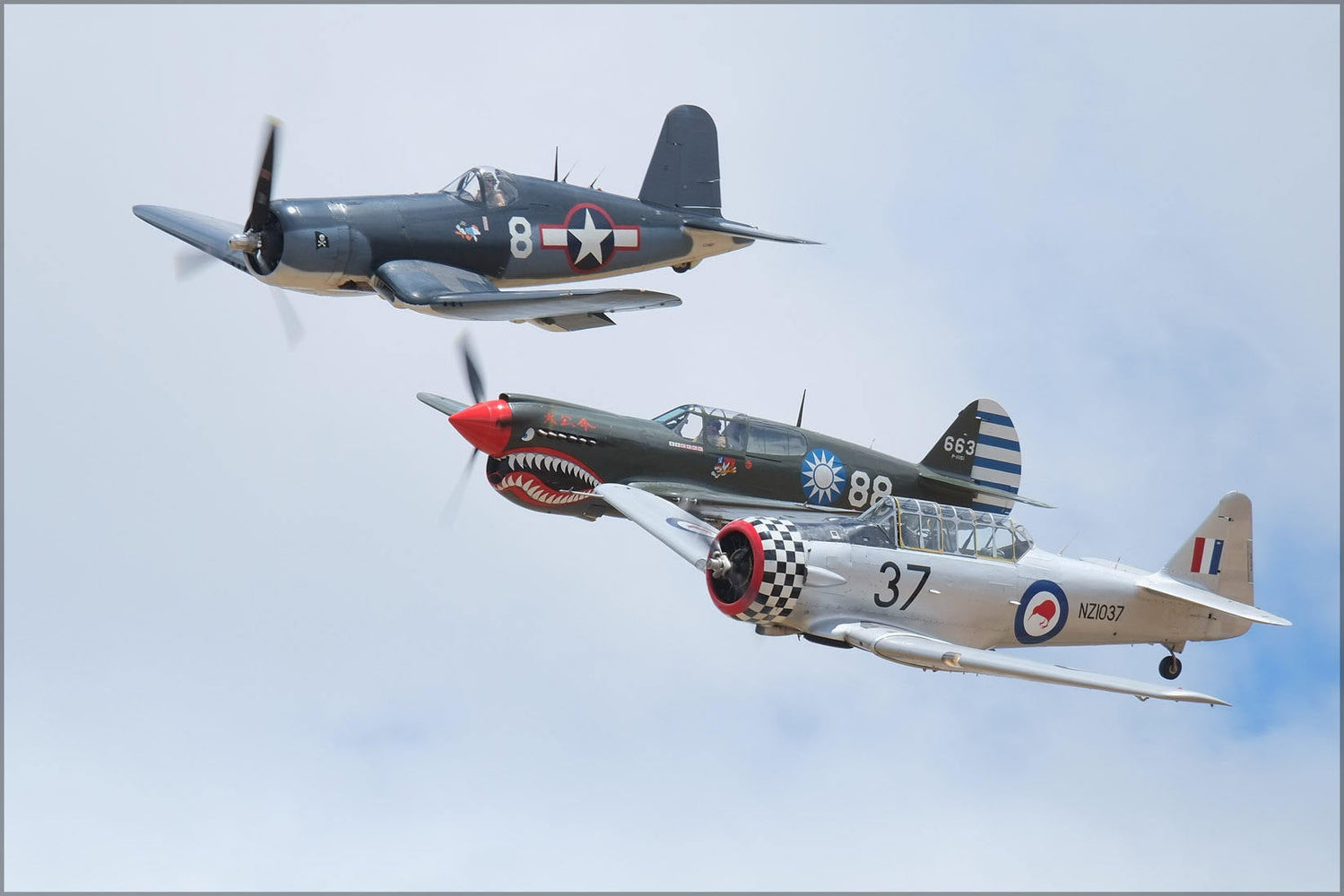 Poster, Many Sizes Available; Vought F4U Corsair, Curtiss P-40 Warhawk, T-6 Texax