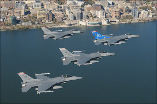 Poster, Many Sizes Available; Wisconsin Air National Guard F-16 Fighting Falcons Over Madison