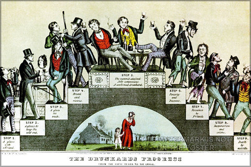 Poster, Many Sizes Available; Drunkard&#39;S Progress A Lithograph By Nathaniel Currier Supporting The Temperance Movement, January 1846 (Prohib