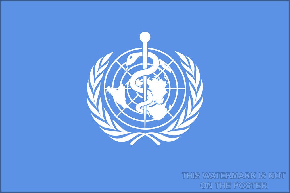 Poster, Many Sizes Available; World Health Organization Combines A Modern World Map (Azimuthal Equidistant Projection) With The Rod Of Ascle