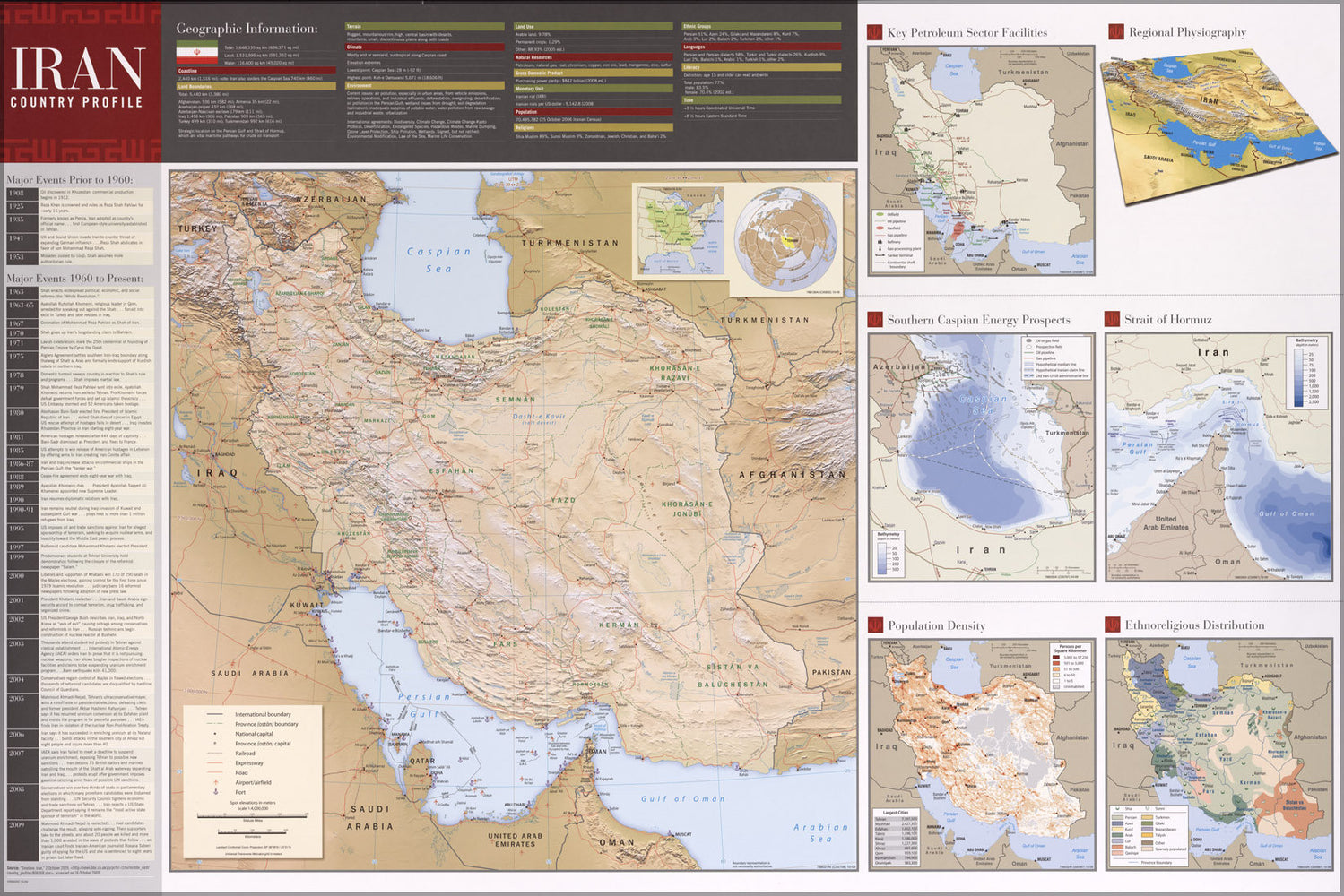 Poster, Many Sizes Available; Cia Iran Country Profile Map 2009