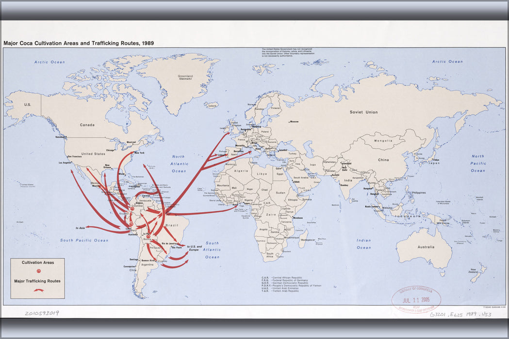 Poster, Many Sizes Available; Cia Map Coca Cocaine Cultivation Trafficking 1989