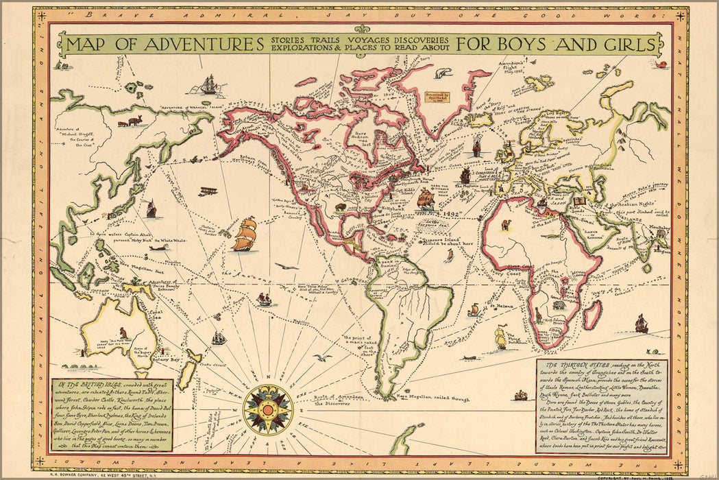 Poster, Many Sizes Available; World Map Of Adventures For Boys And Girls 1925