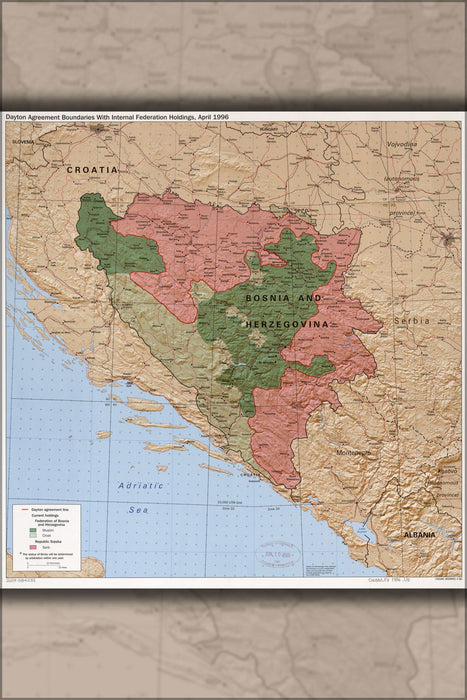 Poster, Many Sizes Available; Cia Map Dayton Agreement Bosnia Herzegovina 1996