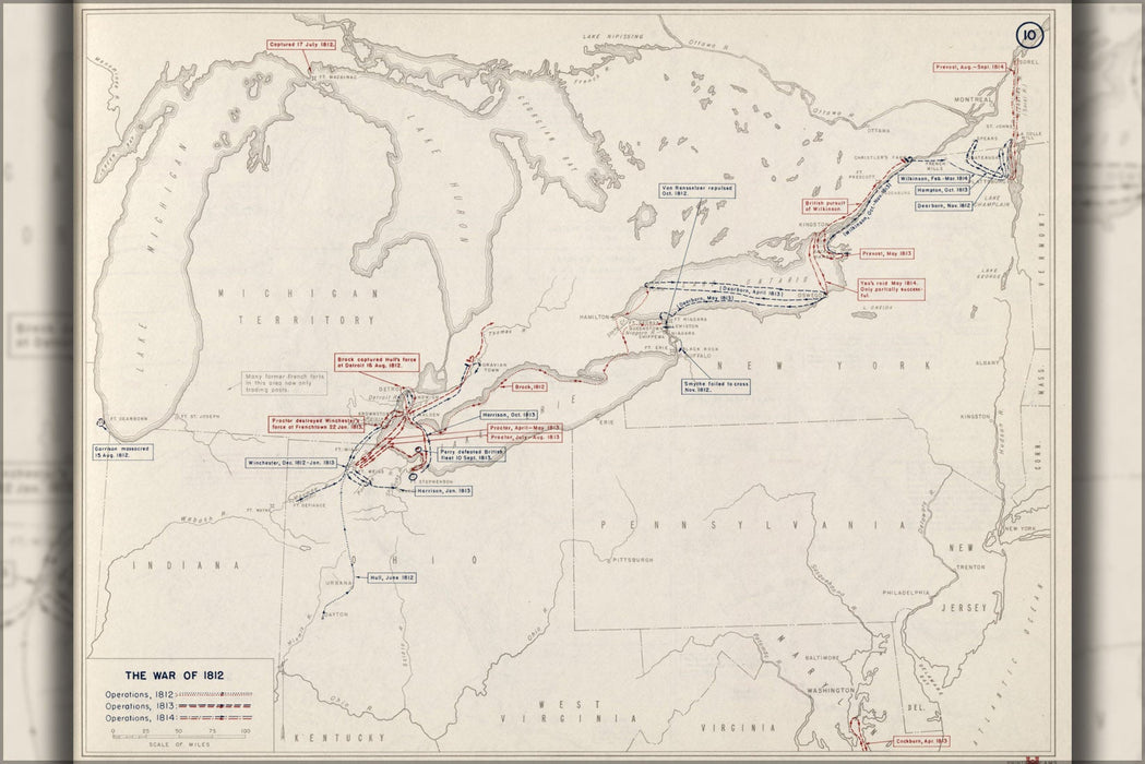 Poster, Many Sizes Available; War Of 1812 Map Of Operations In The North, 1812-1814