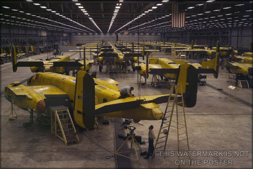 Poster, Many Sizes Available; Assembling B-25 Bombers At North American Aviation, Kansas City, Kansas