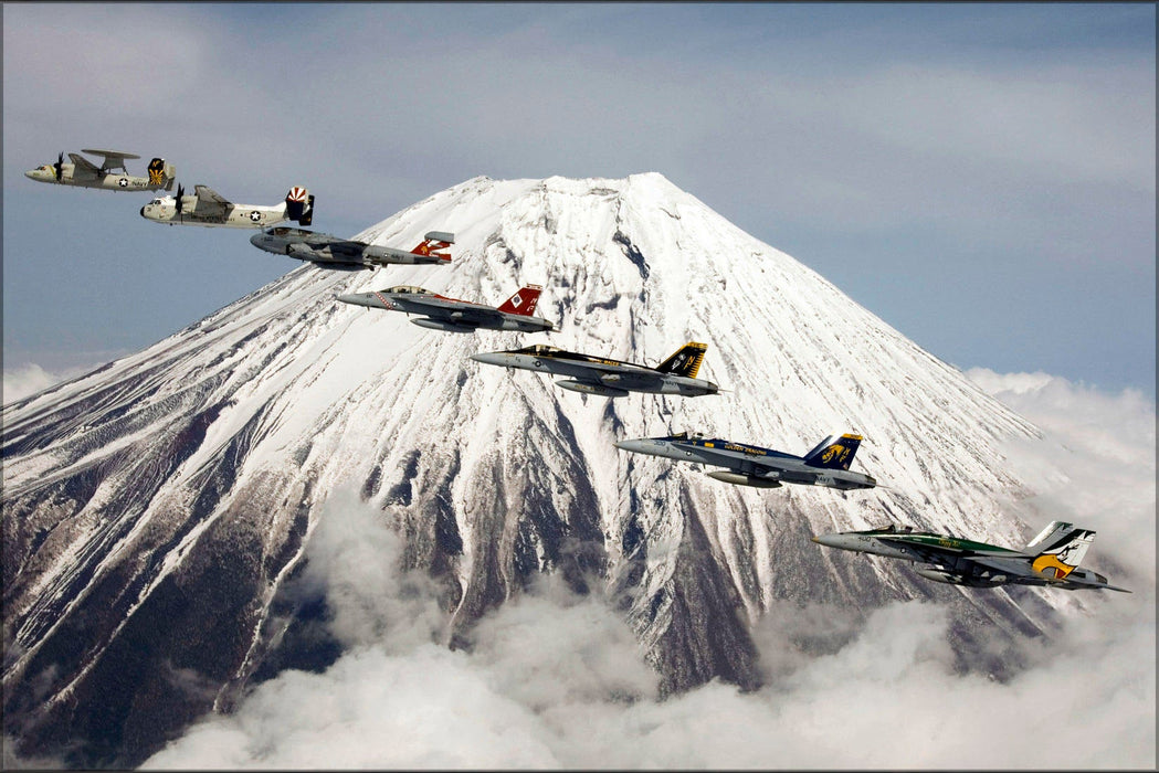 Poster, Many Sizes Available; E-2C Np Hawkeye C-2A Ea-6B Prowler F-18 Hornet Mt. Fuji