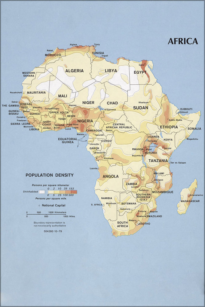 Poster, Many Sizes Available; Cia Map Of Africa, Population Density 1979