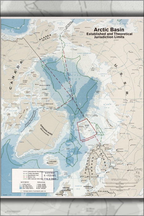 Poster, Many Sizes Available; Cia Map Of Arctic North Pole Basin 1974