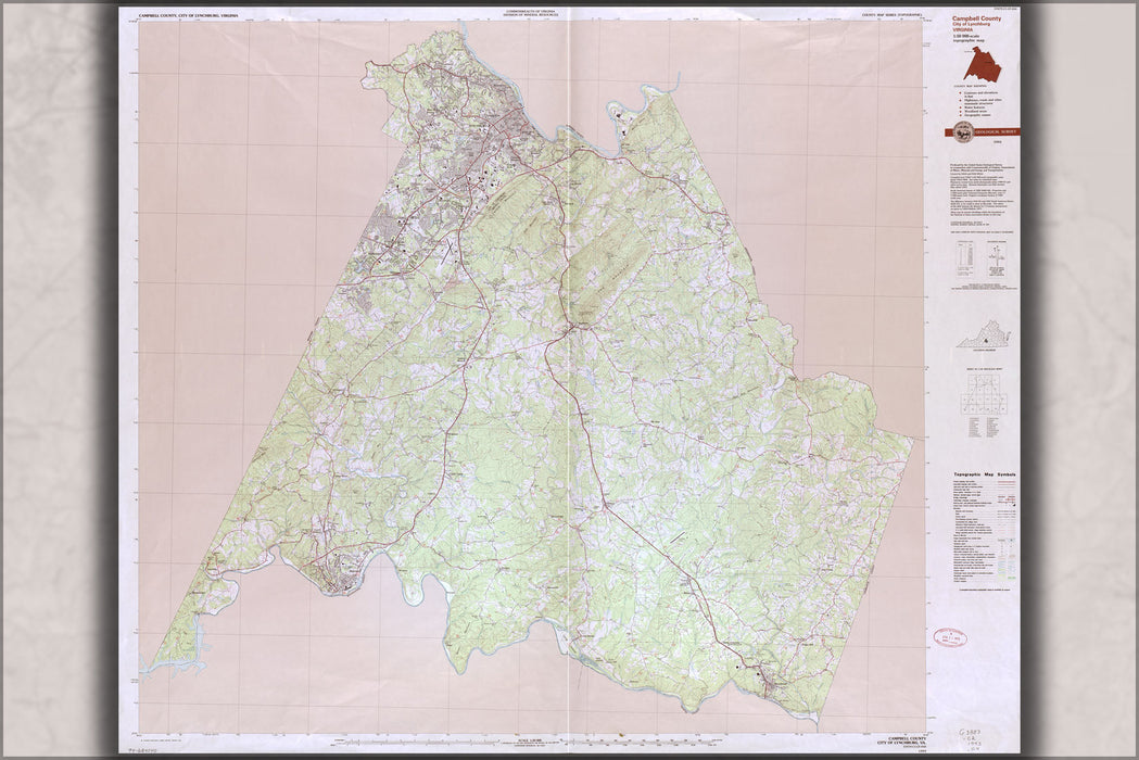 Poster, Many Sizes Available; Usgs Map Of Lynchburg Campbell Co Virginia  1993