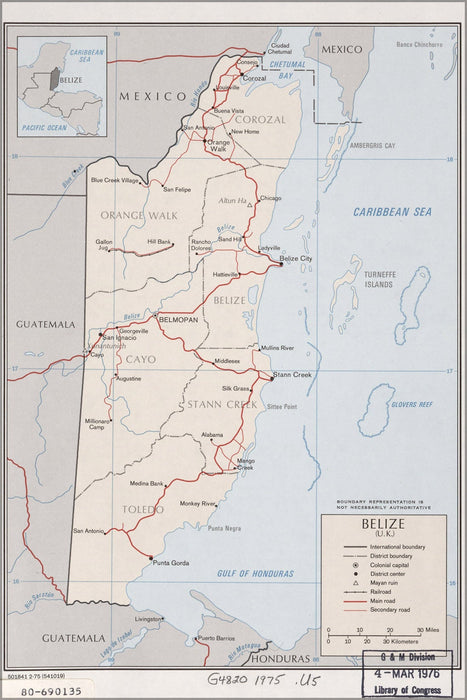 Poster, Many Sizes Available; Cia Map Of Belize 1975