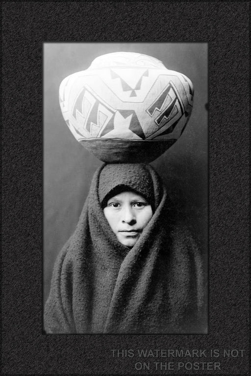 Poster, Many Sizes Available; Zuni Girl With Jar, C. 1903. Head-And-Shoulders Portrait Of Zuni Girl With Pottery Jar On Her Head