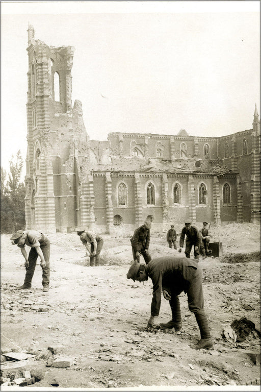 Poster, Many Sizes Available; A Shelled Church In France, Shell Craters In Foreground Laventie, France. Photographer H. D. Girdwood. 1387538