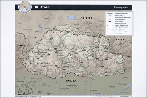 Poster, Many Sizes Available; Cia Map Of Bhutan Physiography 2012