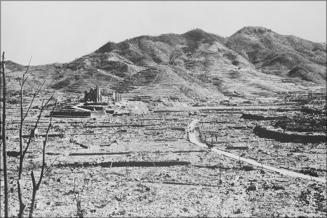 Poster, Many Sizes Available; In The Background, A Roman Catholic Cathedral On A Hill In Nagasaki, Ca. 1945 Nara 519385