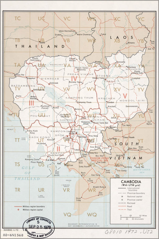 Poster, Many Sizes Available; Cia Map Of Cambodia With Military Utm Grid 1972