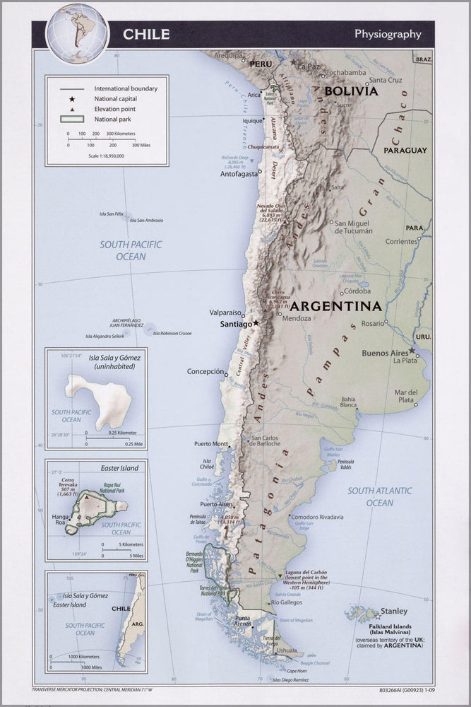 Poster, Many Sizes Available; Cia Map Of Chile, Physiography 2009