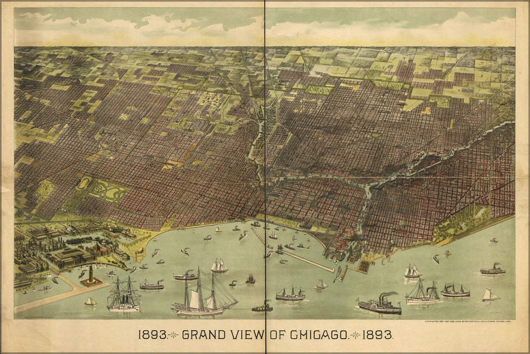 Poster, Many Sizes Available; 1893 Birdseye View Map Of Chicago