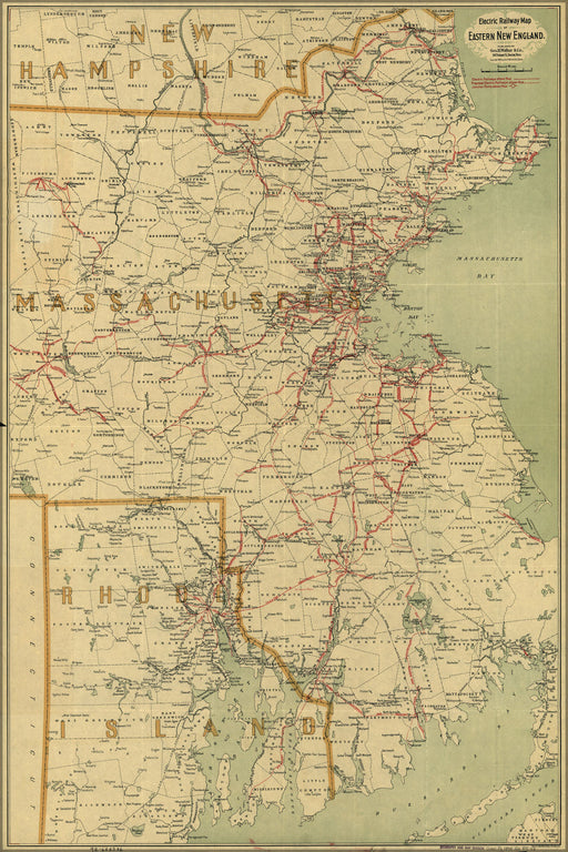 Poster, Many Sizes Available; Electric Rail Map Massachusetts Rhode Island 1898