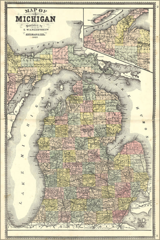 Poster, Many Sizes Available; 1895 Map Of Michigan