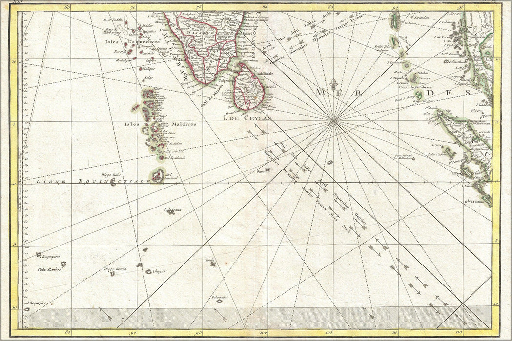 Poster, Many Sizes Available; 1770 Bonne Map Of Southern India, Sri Lanka (Ceylon), The Maldives, And The Indian Ocean