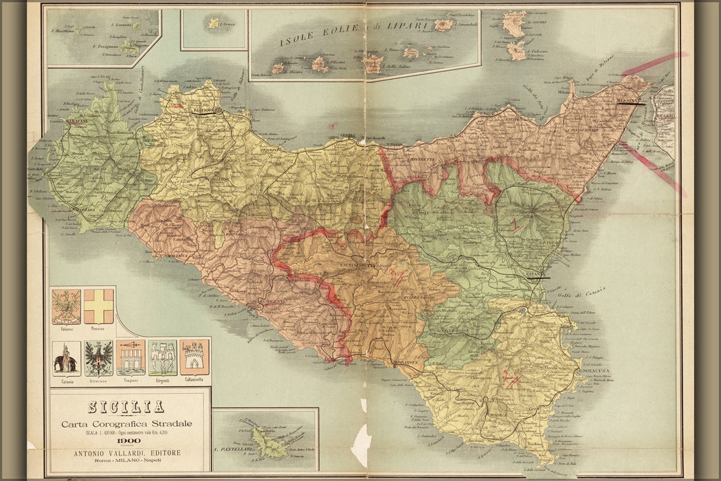 Poster, Many Sizes Available; 1900 Map Of Sicily Italy