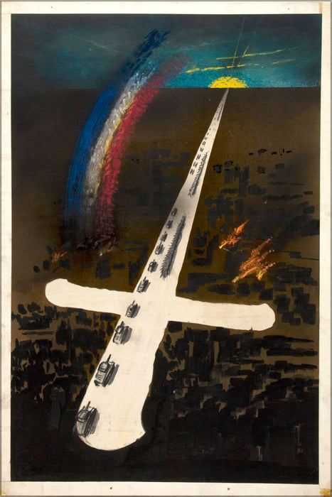 Poster, Many Sizes Available; Inf3 305 Unity Of Strength Tanks Pointing Into Sun On Horizon, With A Rainbow Overhead