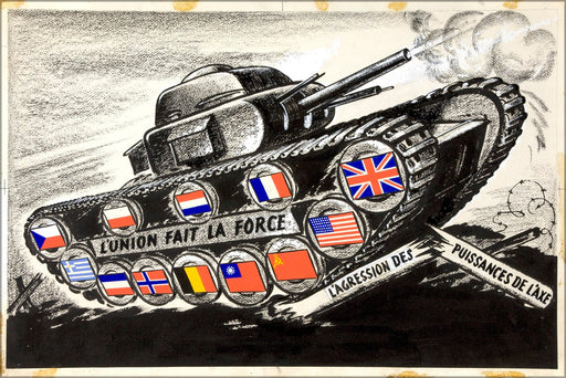 Poster, Many Sizes Available; Inf3 314 Unity Of Strength Tank With Allied Flags On Track Driving Wheels