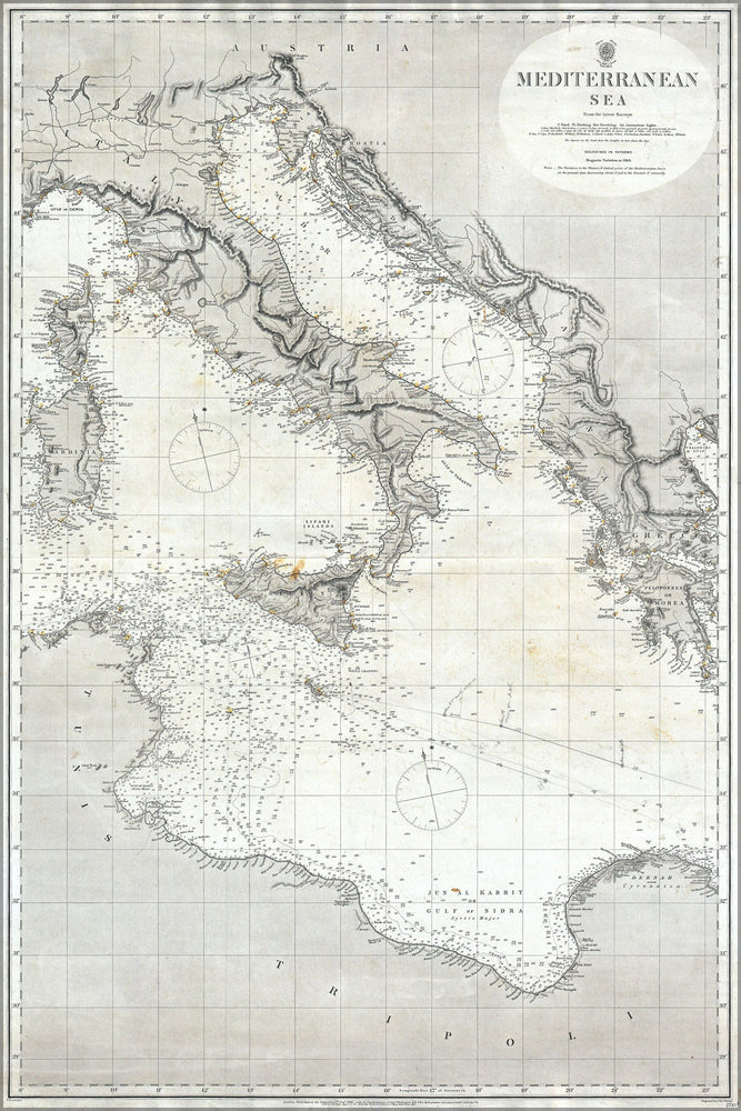 Poster, Many Sizes Available; 1868 British Naval Map Of The Mediterranean Sea (Italy, Corsica, Greece, Tunisia)