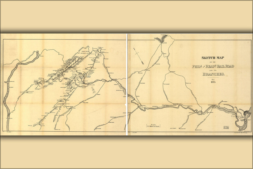 Poster, Many Sizes Available; 1873 Map Of The Philadelphia And Reading Railroad