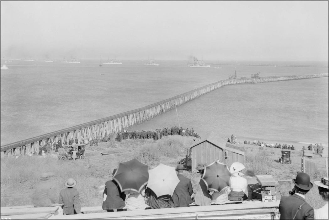 Poster, Many Sizes Available; A View Of San Pedro Harbor (Or Los Angeles Harbor), Showing The Arrival Of The Great White Fleet, Ca.1908 (-54