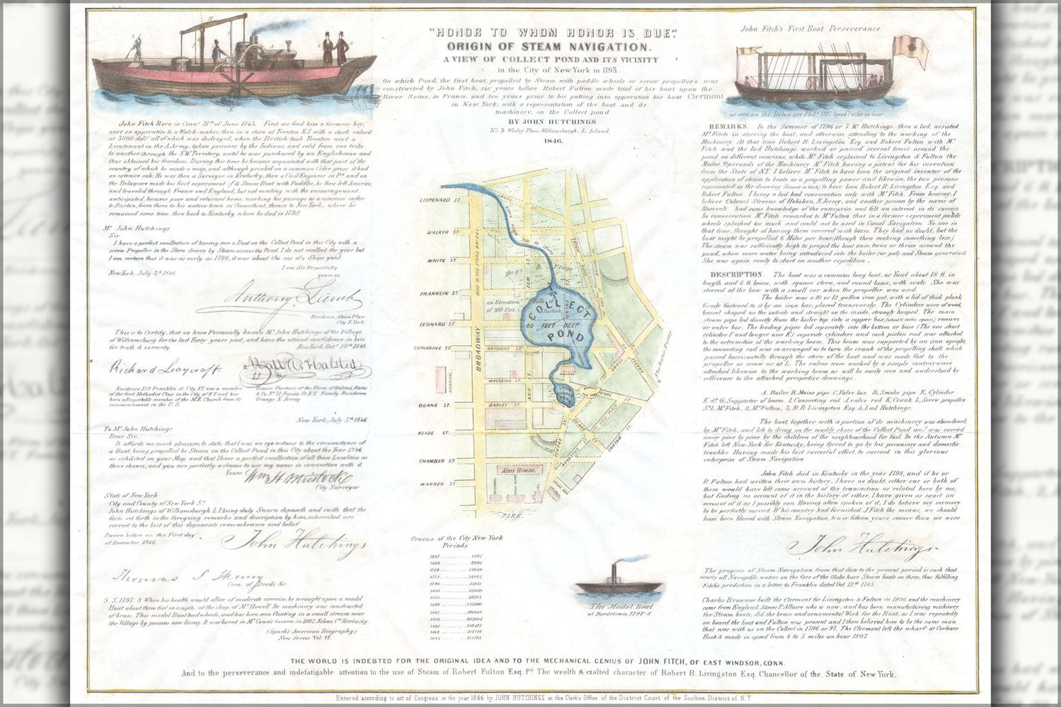 Poster, Many Sizes Available; 1846 Broadside Of The Collect Pond, New York And Steam Boat ( Five Points )