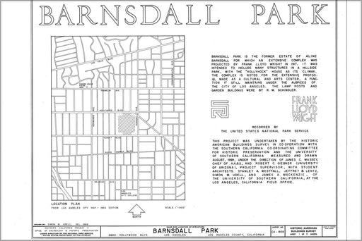 Poster, Many Sizes Available; Barnsdall Park, 4800 Hollywood Boulevard, Los Angeles, Los Angeles County, Ca Habs Cal,19-Losan,55- (Sheet 1 O