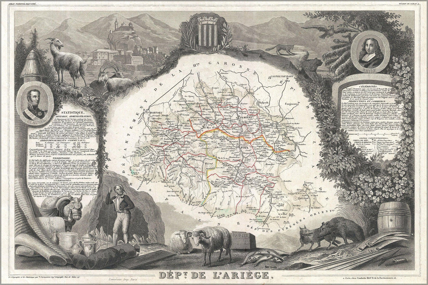 Poster, Many Sizes Available; 1852 Levasseur Map Of The Department Ariege, France (Bethmale, Bamalous, Moulis And Rogallai Cheese