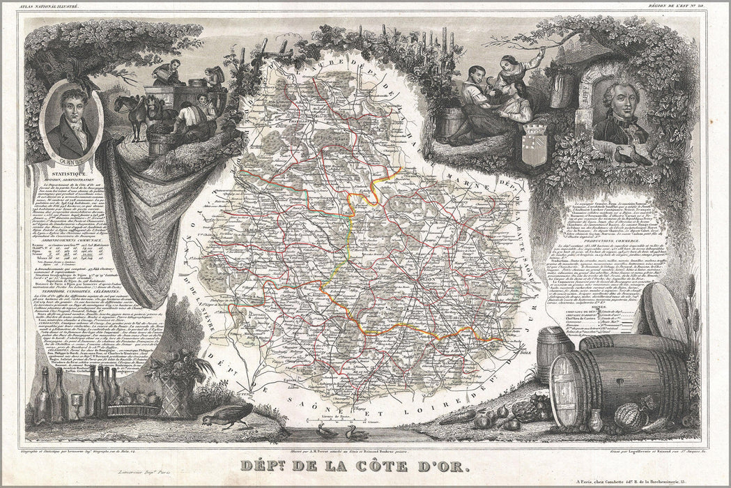 Poster, Many Sizes Available; 1852 Levasseur Map Of The Department Cote D&#39;Or, France (Burgundy Or Bourgogne Wine Region)