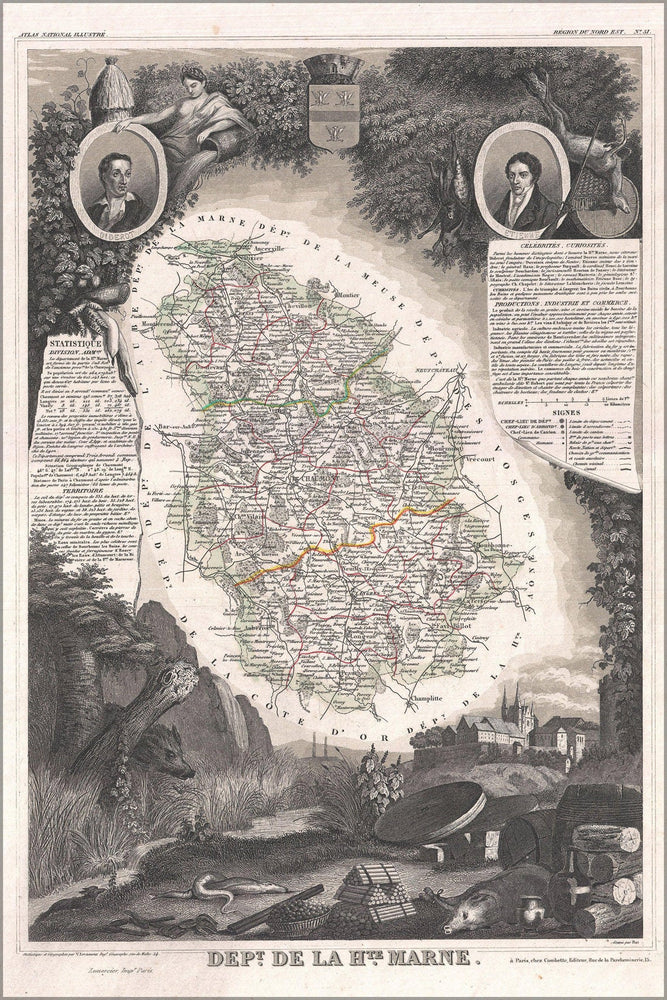 Poster, Many Sizes Available; 1852 Levasseur Map Of The Department De La Haute Marne, France (Champagne Wine Region)