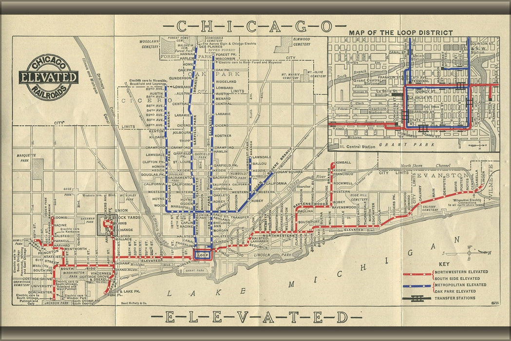 Poster, Many Sizes Available; 1915 Chicago L Map