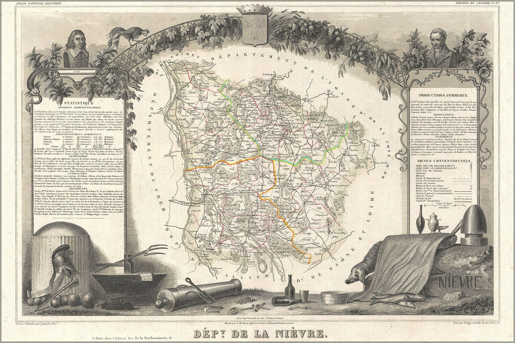 Poster, Many Sizes Available; 1852 Levasseur Map Of The Department De La Nievre, France (Burgundy Or Bourgogne Wine Region)