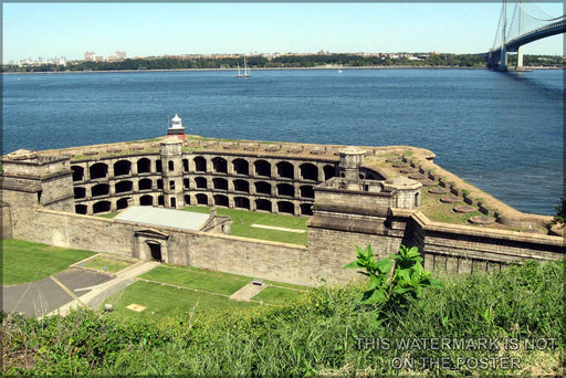 Poster, Many Sizes Available; Battery Weed And Its Lighthouse And Brooklyn On A Clear, Sunny Midday Fort Wadsworth Gateway National Recreati