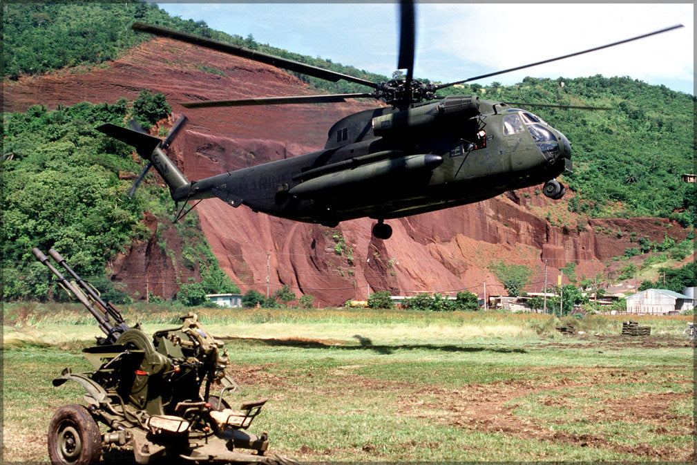 Poster, Many Sizes Available; Invasion Of Grenada U.S. Marine Corps Sikorsky Ch-53D Sea Stallion Helicopter A Soviet Zu-23 Anti-Aircraft Wea