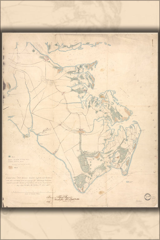 Poster, Many Sizes Available; Map Of Fort Monroe Norfolk Yorktown Virginia 1862