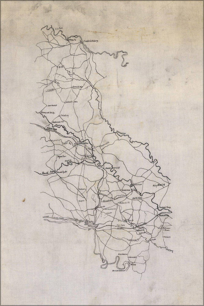 Poster, Many Sizes Available; Map Of Fredericksburg To Richmond Virginia 1865