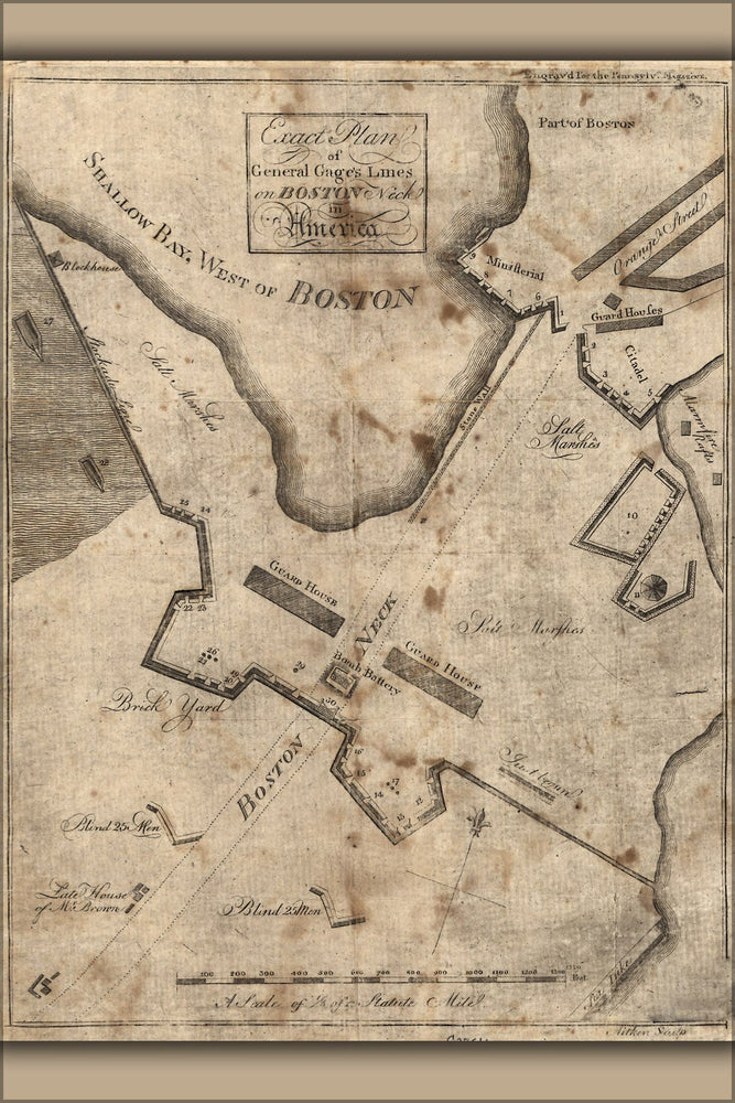 Poster, Many Sizes Available; Map Of General Gage&#39;S Lines On Boston Neck In America 1775